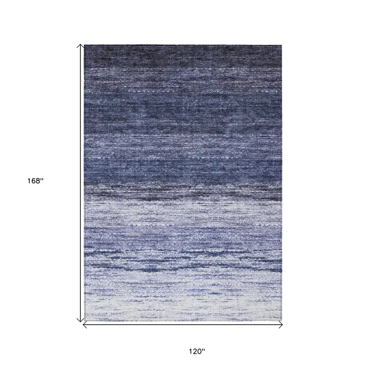 10' X 14' Navy Blue And Ivory Ombre Washable Indoor Outdoor Area Rug