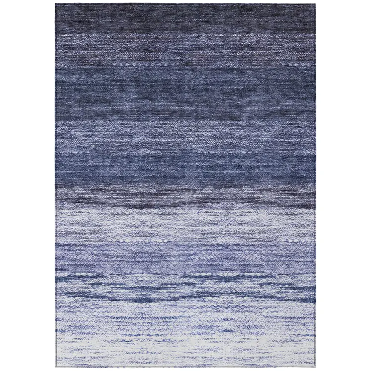 10' X 14' Navy Blue And Ivory Ombre Washable Indoor Outdoor Area Rug
