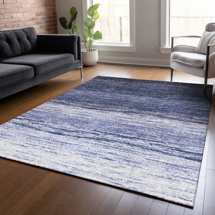 10' X 14' Navy Blue And Ivory Ombre Washable Indoor Outdoor Area Rug