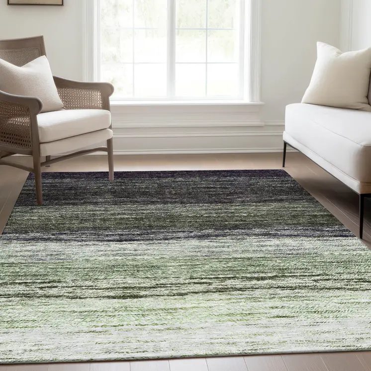 3' X 5' Green Ivory And Purple Ombre Washable Indoor Outdoor Area Rug