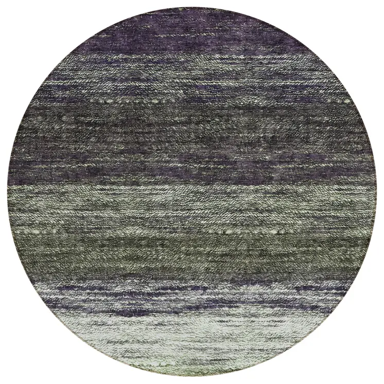 8' Green Ivory And Purple Round Ombre Washable Indoor Outdoor Area Rug