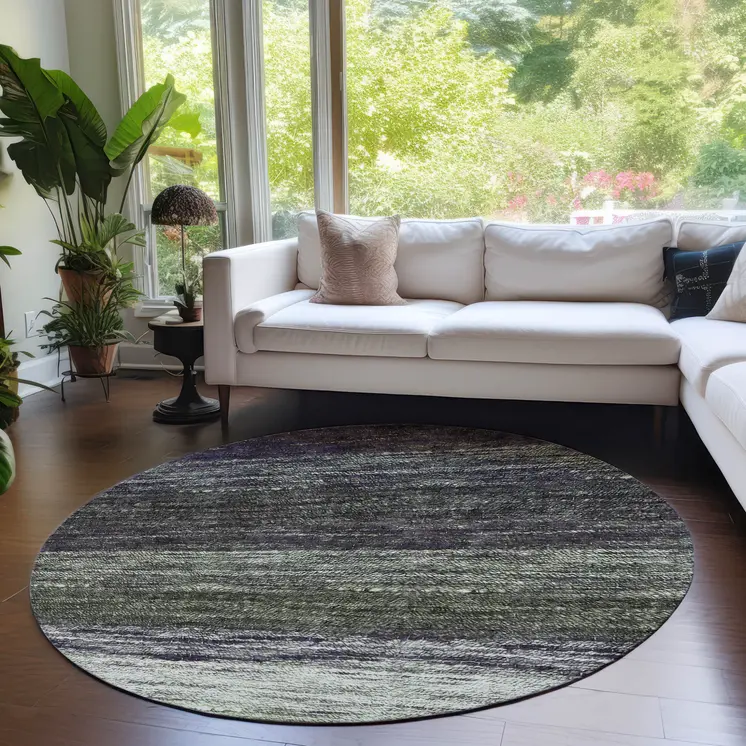 8' Green Ivory And Purple Round Ombre Washable Indoor Outdoor Area Rug