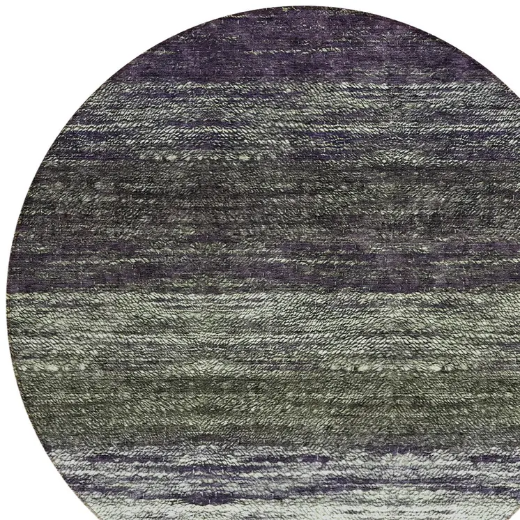 8' Green Ivory And Purple Round Ombre Washable Indoor Outdoor Area Rug