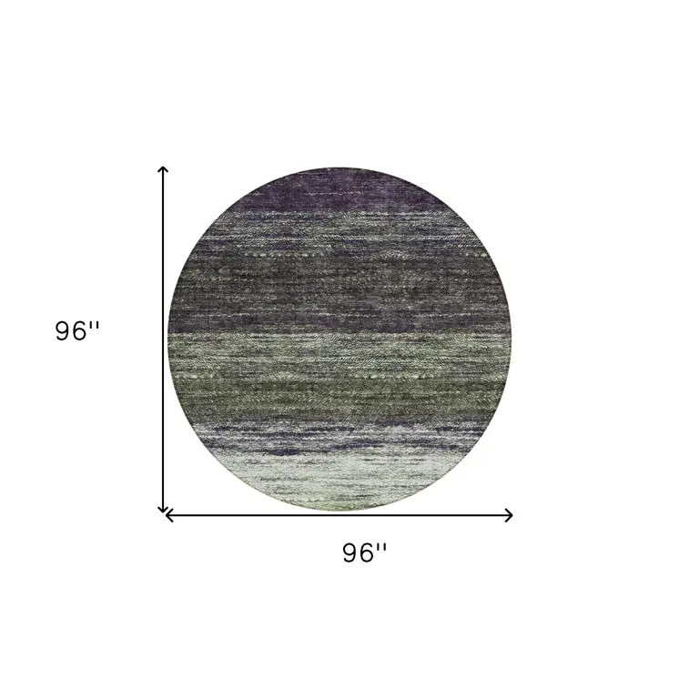 8' Green Ivory And Purple Round Ombre Washable Indoor Outdoor Area Rug