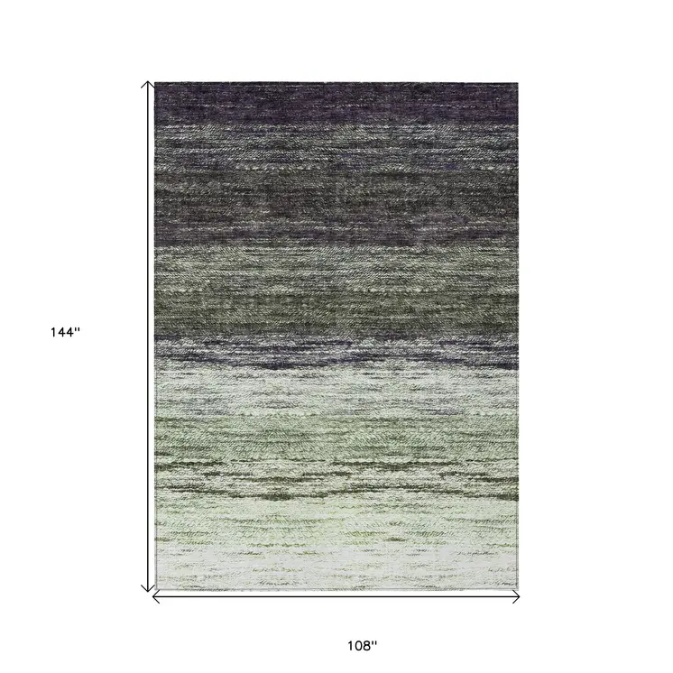 9' X 12' Green Ivory And Purple Ombre Washable Indoor Outdoor Area Rug