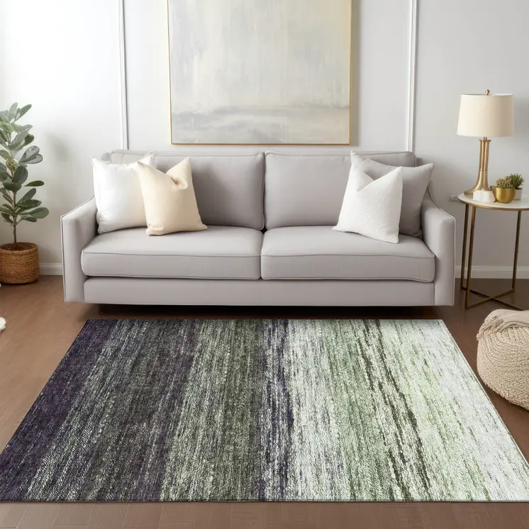 9' X 12' Green Ivory And Purple Ombre Washable Indoor Outdoor Area Rug
