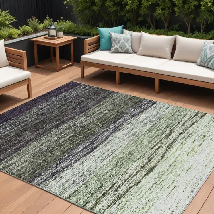 10' X 14' Green Ivory And Purple Ombre Washable Indoor Outdoor Area Rug