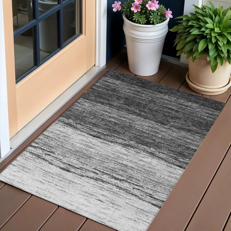 3' X 5' Gray Silver And Ivory Ombre Washable Indoor Outdoor Area Rug