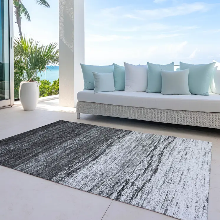 3' X 5' Gray Silver And Ivory Ombre Washable Indoor Outdoor Area Rug