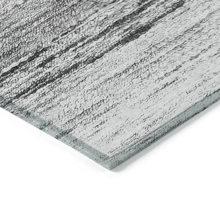 3' X 5' Gray Silver And Ivory Ombre Washable Indoor Outdoor Area Rug
