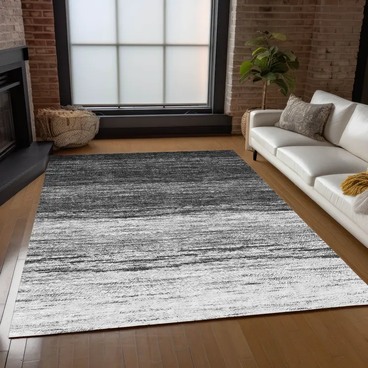 3' X 5' Gray Silver And Ivory Ombre Washable Indoor Outdoor Area Rug