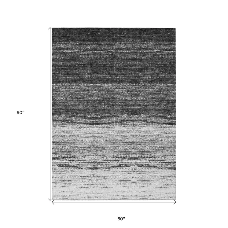 5' X 8' Gray Silver And Ivory Ombre Washable Indoor Outdoor Area Rug