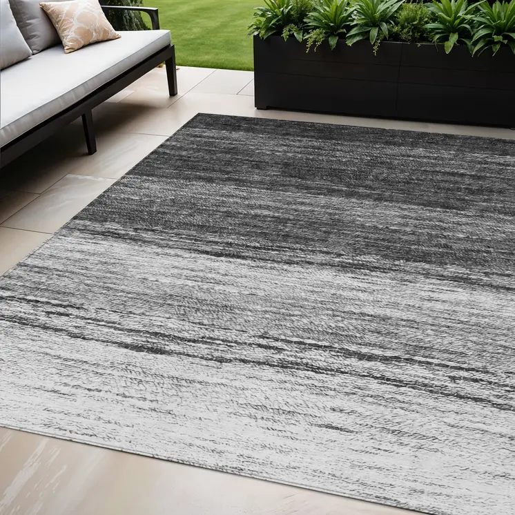 5' X 8' Gray Silver And Ivory Ombre Washable Indoor Outdoor Area Rug