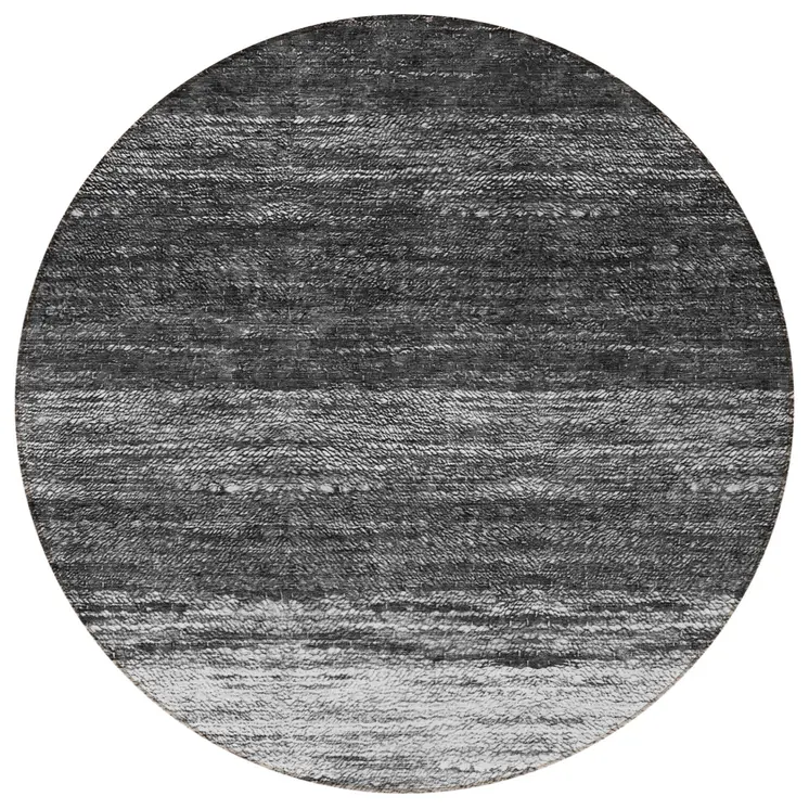 8' Gray Silver And Ivory Round Ombre Washable Indoor Outdoor Area Rug