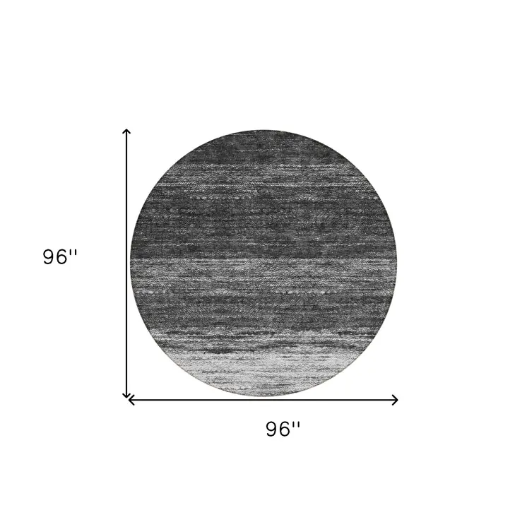 8' Gray Silver And Ivory Round Ombre Washable Indoor Outdoor Area Rug