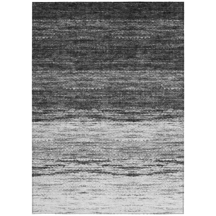 9' X 12' Gray Silver And Ivory Ombre Washable Indoor Outdoor Area Rug