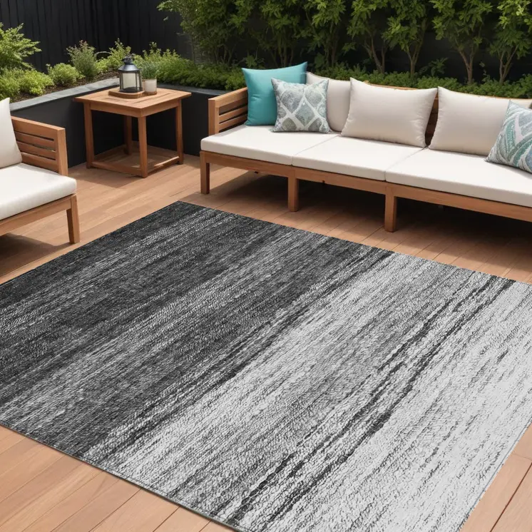 10' X 14' Gray Silver And Ivory Ombre Washable Indoor Outdoor Area Rug
