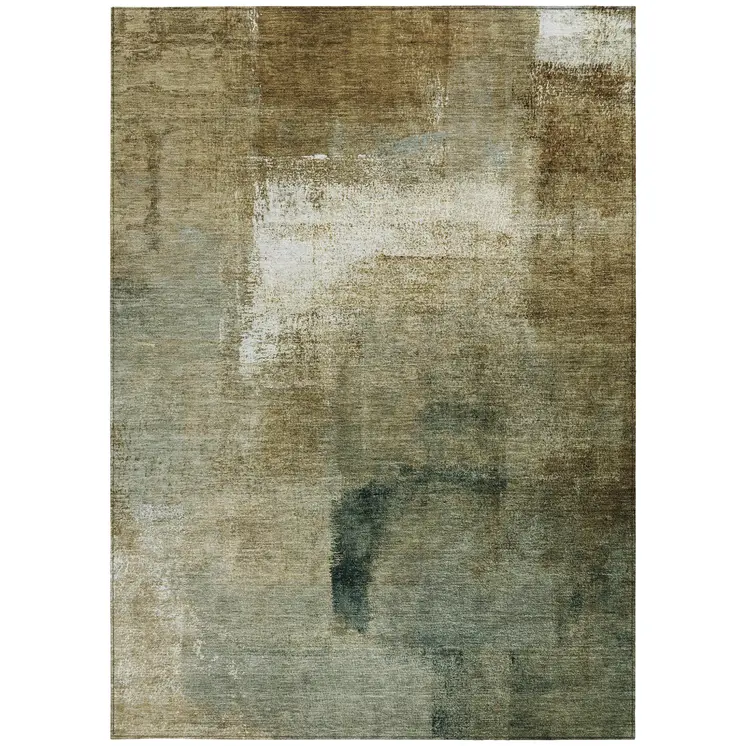 3' X 5' Brown Beige And Ivory Abstract Washable Indoor Outdoor Area Rug
