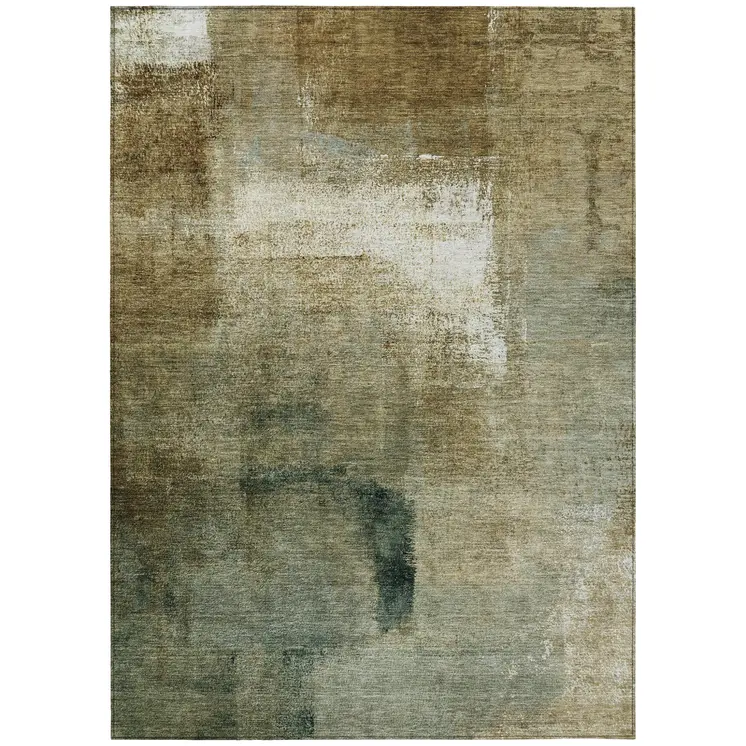 3' X 5' Brown Beige And Ivory Abstract Washable Indoor Outdoor Area Rug