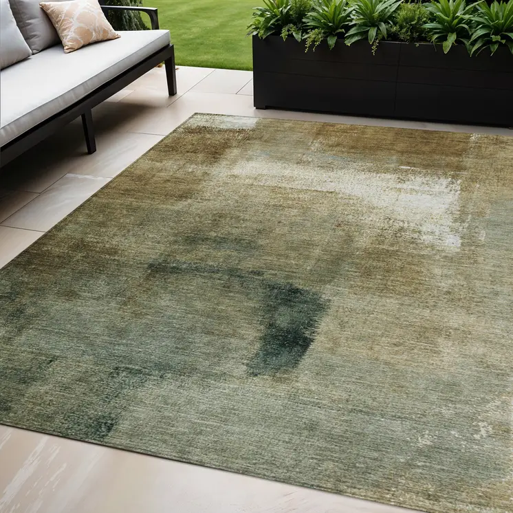 5' X 8' Brown Beige And Ivory Abstract Washable Indoor Outdoor Area Rug