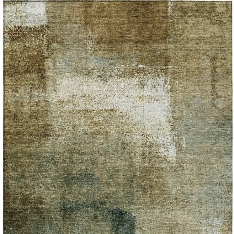 8' X 10' Brown Beige And Ivory Abstract Washable Indoor Outdoor Area Rug