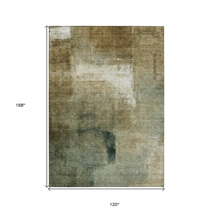 10' X 14' Brown Beige And Ivory Abstract Washable Indoor Outdoor Area Rug