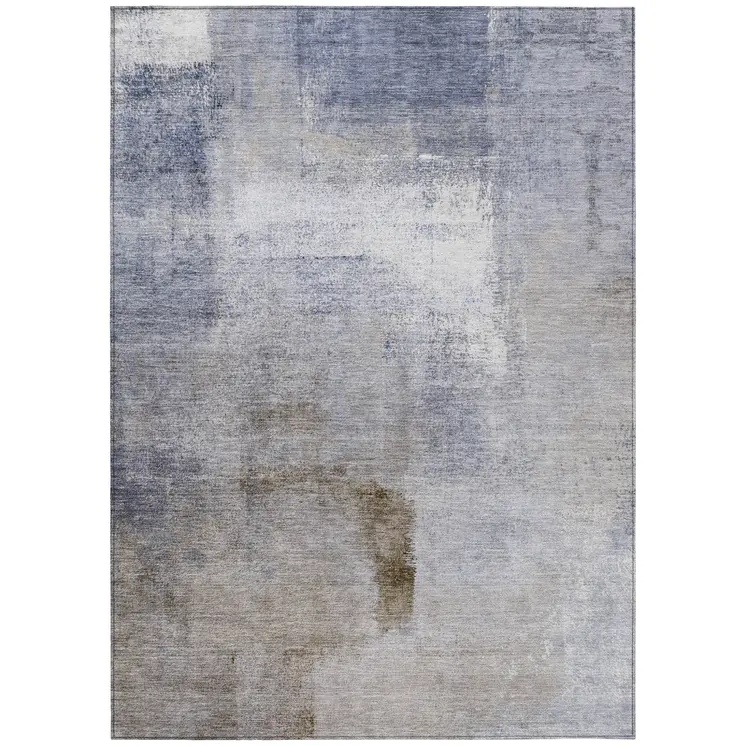 5' X 8' Navy Blue And Sky Blue Abstract Washable Indoor Outdoor Area Rug