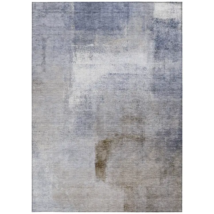 5' X 8' Navy Blue And Sky Blue Abstract Washable Indoor Outdoor Area Rug