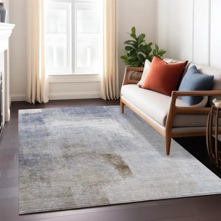 5' X 8' Navy Blue And Sky Blue Abstract Washable Indoor Outdoor Area Rug