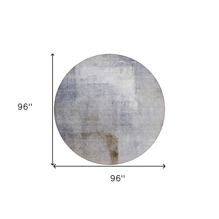 8' Navy Blue And Sky Blue Round Abstract Washable Indoor Outdoor Area Rug