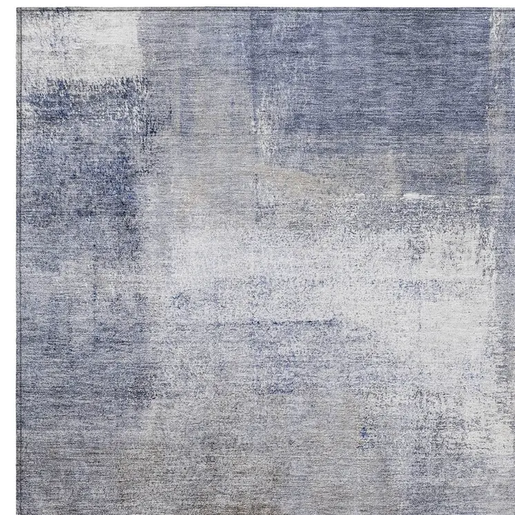 9' X 12' Navy Blue And Sky Blue Abstract Washable Indoor Outdoor Area Rug