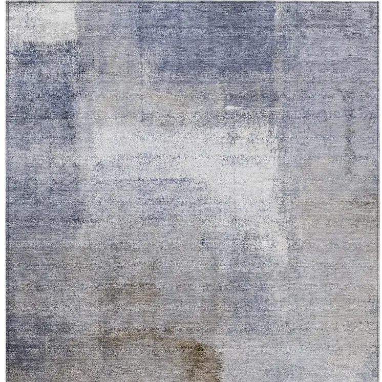 10' X 14' Navy Blue And Sky Blue Abstract Washable Indoor Outdoor Area Rug
