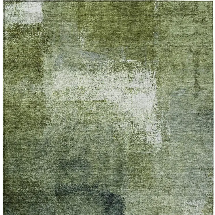 3' X 5' Artichoke Green And Sage Abstract Washable Indoor Outdoor Area Rug