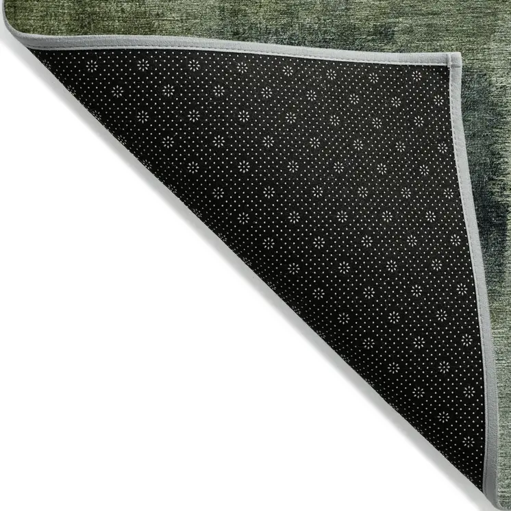 3' X 5' Artichoke Green And Sage Abstract Washable Indoor Outdoor Area Rug