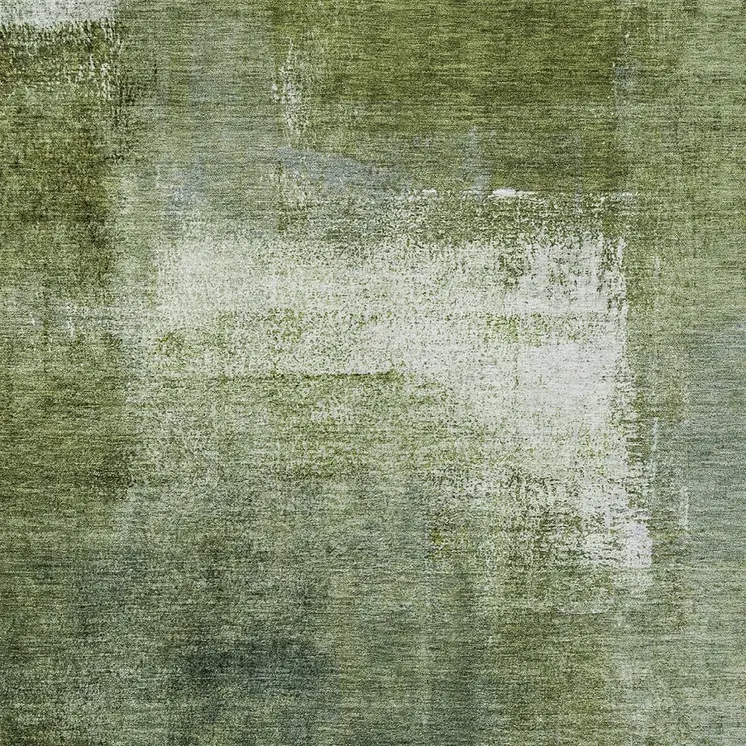 3' X 5' Artichoke Green And Sage Abstract Washable Indoor Outdoor Area Rug