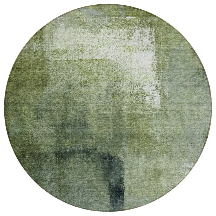 8' Artichoke Green And Sage Round Abstract Washable Indoor Outdoor Area Rug