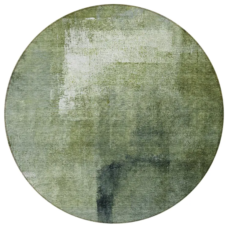 8' Artichoke Green And Sage Round Abstract Washable Indoor Outdoor Area Rug