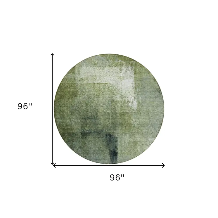 8' Artichoke Green And Sage Round Abstract Washable Indoor Outdoor Area Rug
