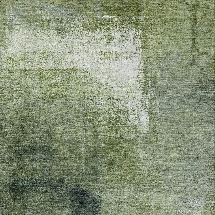 9' X 12' Artichoke Green And Sage Abstract Washable Indoor Outdoor Area Rug
