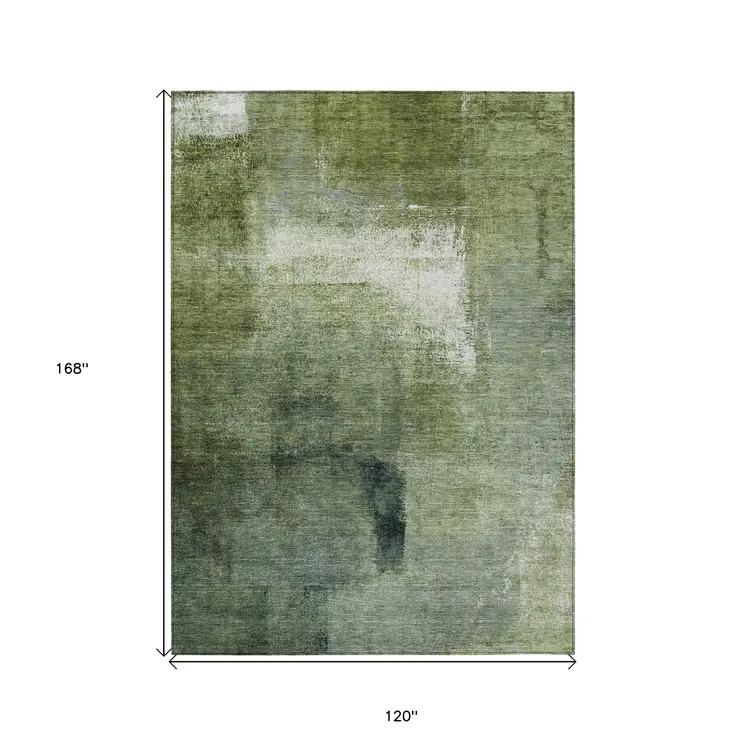 10' X 14' Artichoke Green And Sage Abstract Washable Indoor Outdoor Area Rug