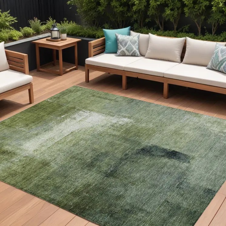 10' X 14' Artichoke Green And Sage Abstract Washable Indoor Outdoor Area Rug