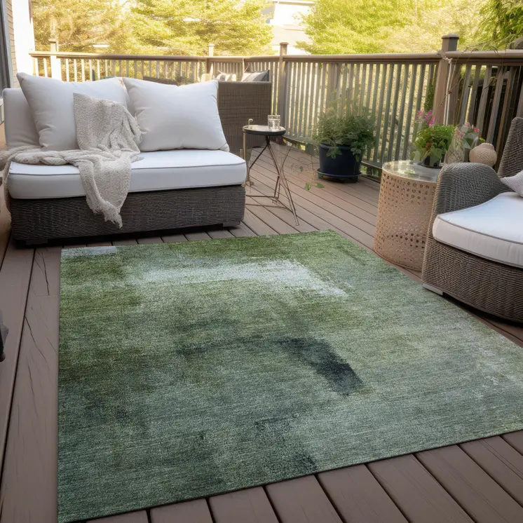 10' X 14' Artichoke Green And Sage Abstract Washable Indoor Outdoor Area Rug