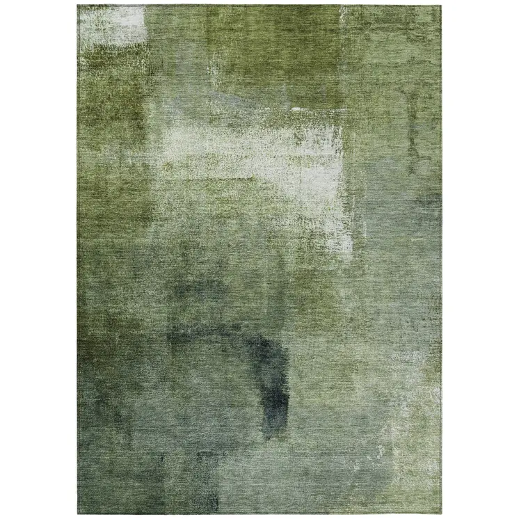 10' X 14' Artichoke Green And Sage Abstract Washable Indoor Outdoor Area Rug