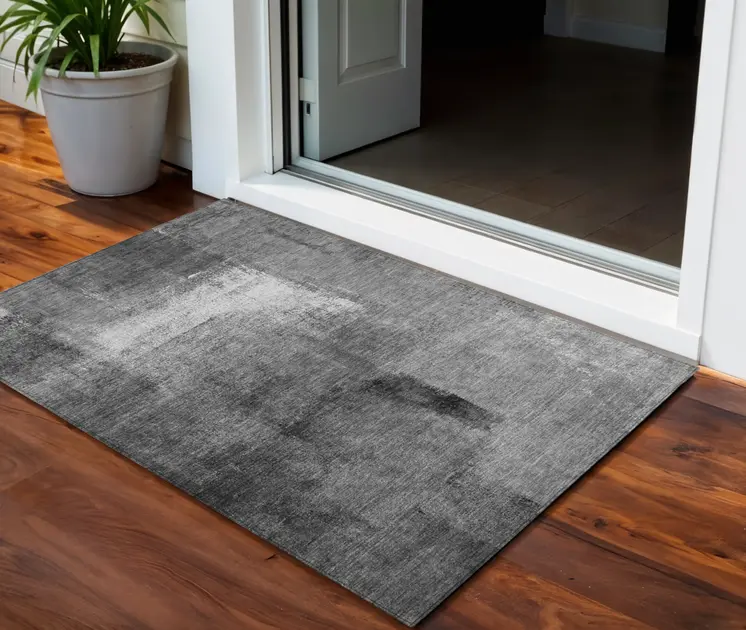 3' X 5' Gray Silver And Charcoal Abstract Washable Indoor Outdoor Area Rug