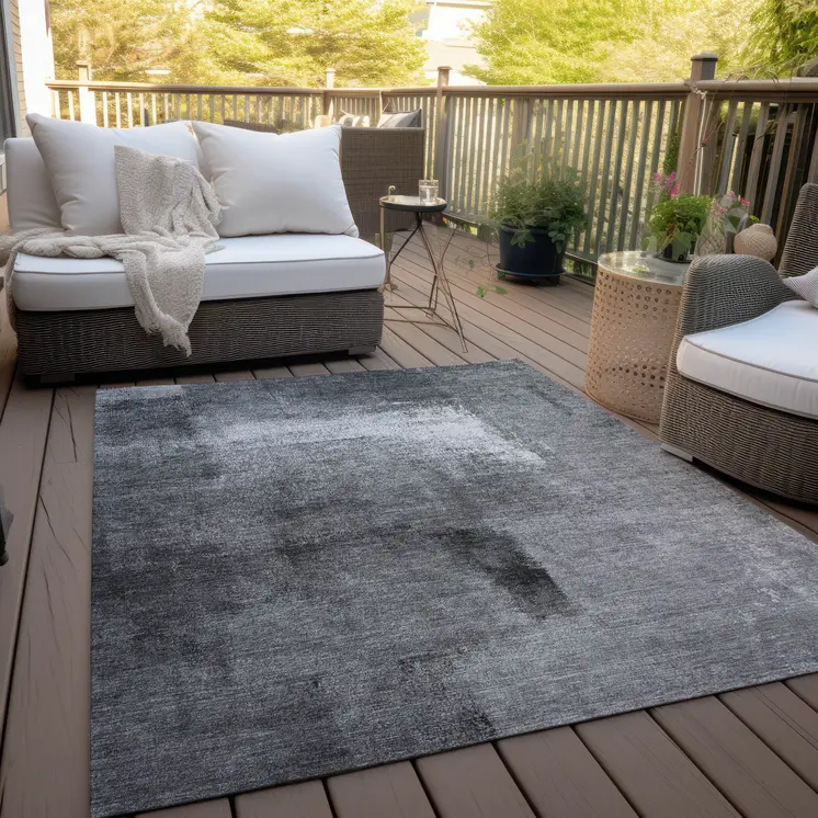 3' X 5' Gray Silver And Charcoal Abstract Washable Indoor Outdoor Area Rug