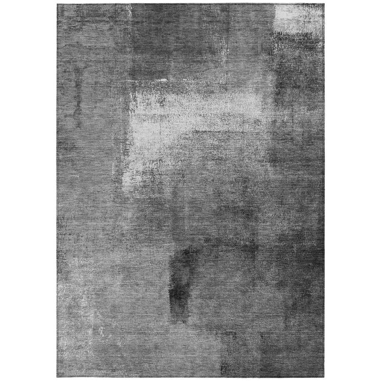 5' X 8' Gray Silver And Charcoal Abstract Washable Indoor Outdoor Area Rug
