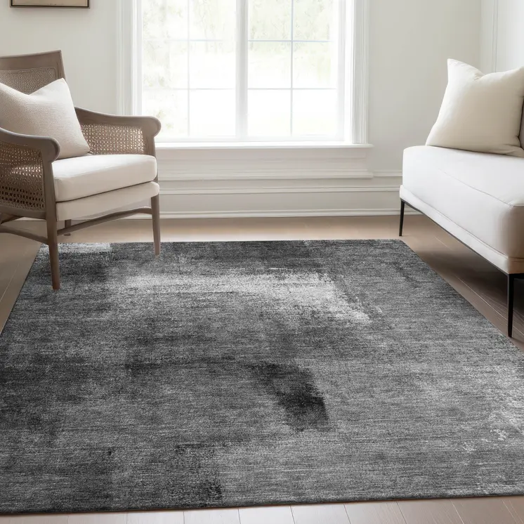 5' X 8' Gray Silver And Charcoal Abstract Washable Indoor Outdoor Area Rug