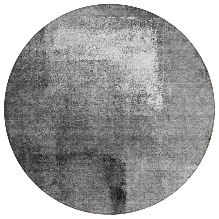 8' Gray Silver And Charcoal Round Abstract Washable Indoor Outdoor Area Rug