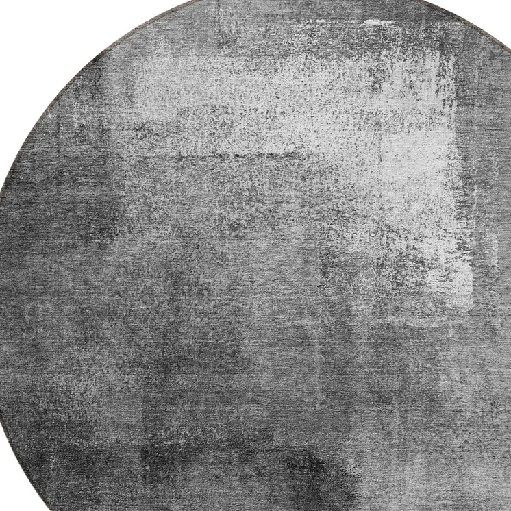 8' Gray Silver And Charcoal Round Abstract Washable Indoor Outdoor Area Rug