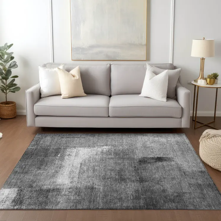 9' X 12' Gray Silver And Charcoal Abstract Washable Indoor Outdoor Area Rug
